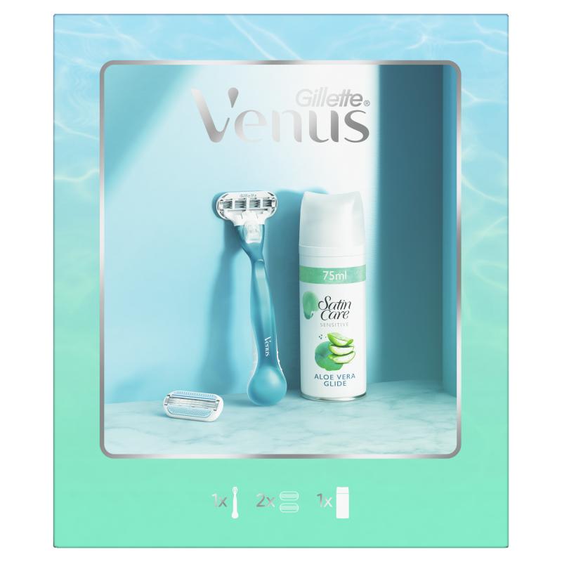 Gillette Venus Smooth Dárková Sada: Holicí Strojek + Hlavice + Satin Care Gel Na Holení